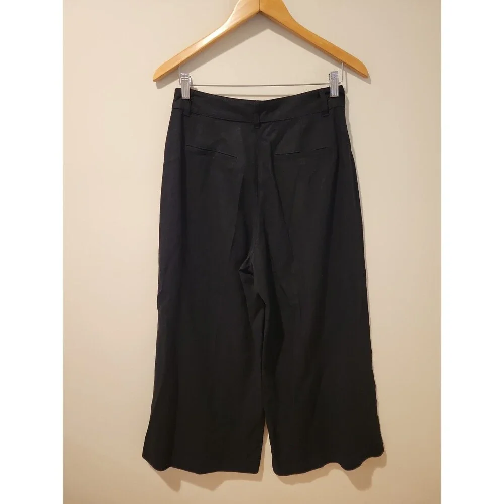 NWT ZARA Black Linen Wide Leg Ankle Pants Women’s S Preppy Modern Work Business